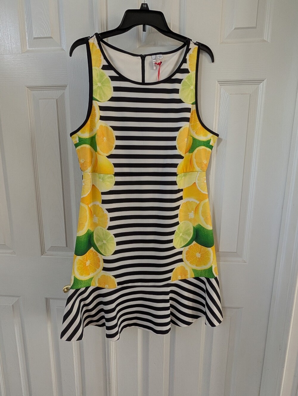 Elle Black & White Striped Sleeveless Dress with Yellow Lemon Print- Tags Attach